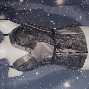 Frederick's of Hollywood satin corset bustier bra large black lace vintage